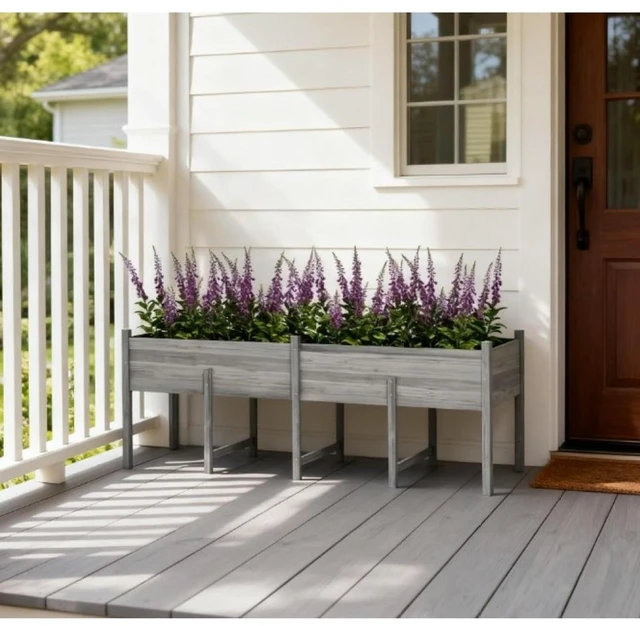 Main image of Hassyee Large Elevated Planter Box with Legs and Bed Liner for Backyard, Garden, Wooden Raised Garden Bed with Drainage Holes and Fir Wood Frame for Growing Vegetables, Plants