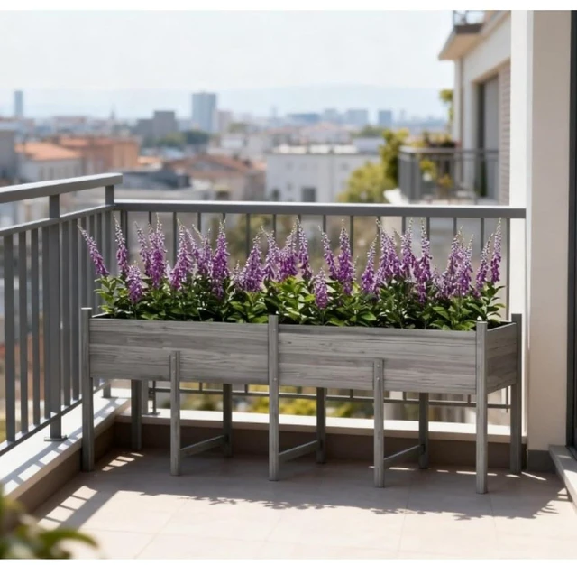 Alt view image 4 of 7 - Hassyee Large Elevated Planter Box with Legs and Bed Liner for Backyard, Garden, Wooden Raised Garden Bed with Drainage Holes and Fir Wood Frame for Growing Vegetables, Plants