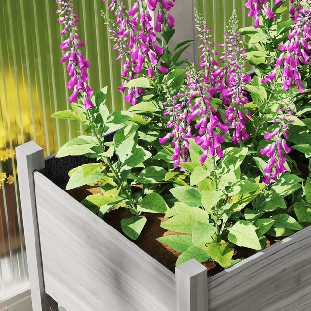 Alt view image 6 of 7 - Hassyee Large Elevated Planter Box with Legs and Bed Liner for Backyard, Garden, Wooden Raised Garden Bed with Drainage Holes and Fir Wood Frame for Growing Vegetables, Plants