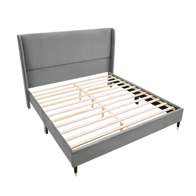 Alt view image 4 of 6 - King/Queen Size Velvet Platform Bed Frame w/Upholstered Wingback Headboard,Panel Bedframe Mattress Base w/Wooden Slat Support for Master Bedroom Guest Room, No Box Spring Needed (Gray Velvet Queen)
