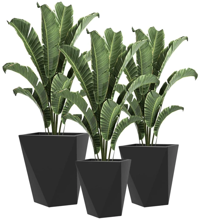 Main image of Hassyee 3 Pieces Tall Planters with Drainage Holes and Stackable Design for Backyard, Poolside, Outdoor MgO Flower Pots with Varied Sizes for Growing Flowers, Plants, Herbs
