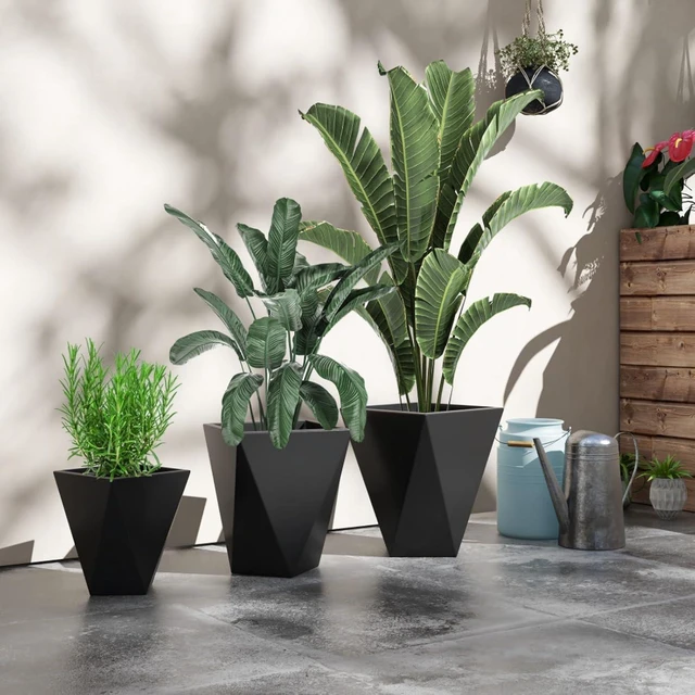 Alt view image 2 of 7 - Hassyee 3 Pieces Tall Planters with Drainage Holes and Stackable Design for Backyard, Poolside, Outdoor MgO Flower Pots with Varied Sizes for Growing Flowers, Plants, Herbs