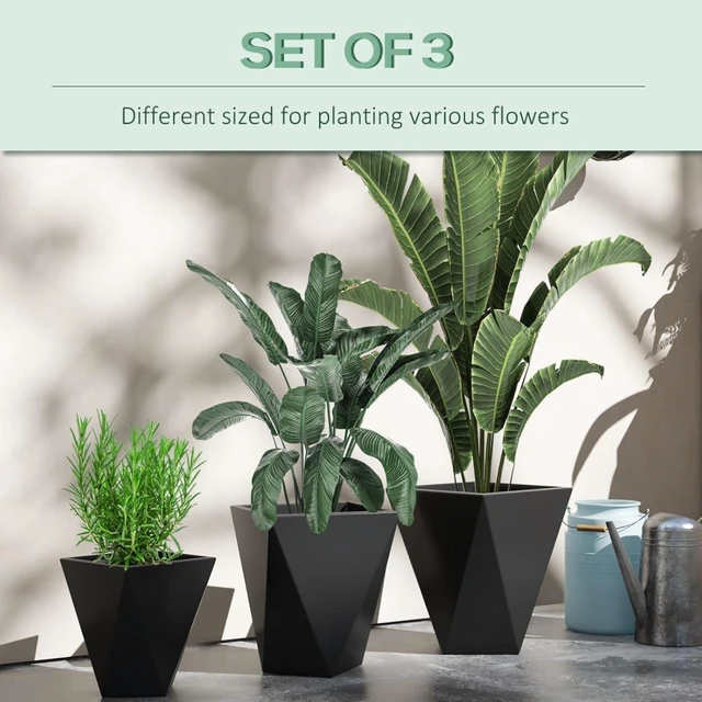 Alt view image 4 of 7 - Hassyee 3 Pieces Tall Planters with Drainage Holes and Stackable Design for Backyard, Poolside, Outdoor MgO Flower Pots with Varied Sizes for Growing Flowers, Plants, Herbs