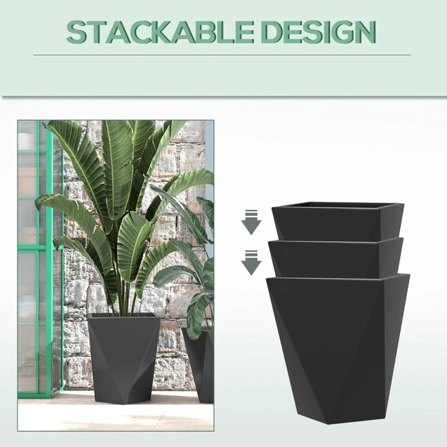 Alt view image 5 of 7 - Hassyee 3 Pieces Tall Planters with Drainage Holes and Stackable Design for Backyard, Poolside, Outdoor MgO Flower Pots with Varied Sizes for Growing Flowers, Plants, Herbs