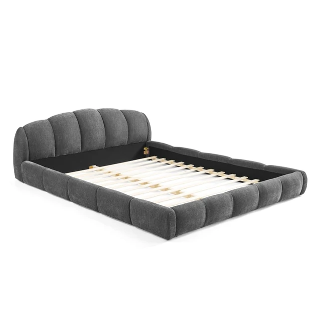 Alt view image 7 of 7 - King/Queen Size Upholstered Platform Bed Frame with Thick Curved Headboard & Wrapped Footboard, Panel Bedframe Mattress Base with Slats Support for Bedroom Guest Room Apartment (Dark Grey + Queen)