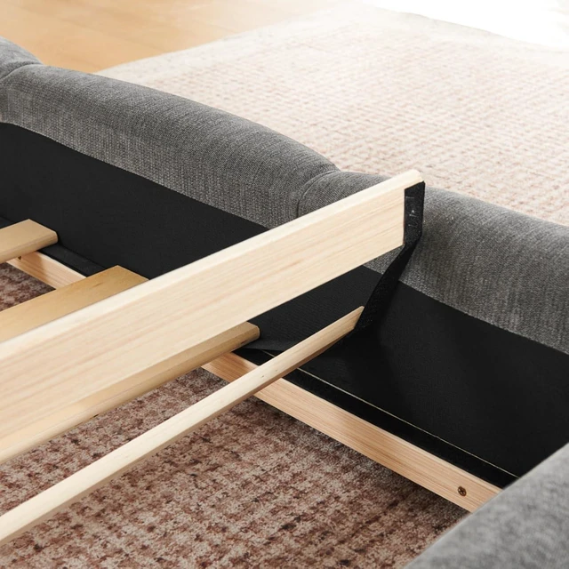 Alt view image 6 of 7 - King/Queen Size Upholstered Platform Bed Frame with Thick Curved Headboard & Wrapped Footboard, Panel Bedframe Mattress Base with Slats Support for Bedroom Guest Room Apartment (Dark Grey + Queen)