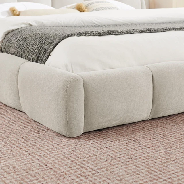 Alt view image 5 of 7 - Hassyee King/Queen Size Upholstered Platform Bed Frame with Thick Curved Headboard & Wrapped Footboard, Panel Bedframe Mattress Base with Slats Support for Bedroom Guest Room Apartment (Beige + King)