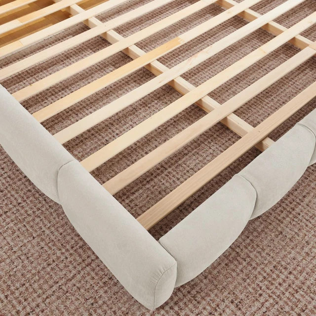 Alt view image 6 of 7 - Hassyee King/Queen Size Upholstered Platform Bed Frame with Thick Curved Headboard & Wrapped Footboard, Panel Bedframe Mattress Base with Slats Support for Bedroom Guest Room Apartment (Beige + King)