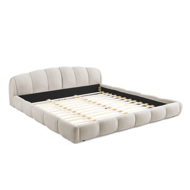 Alt view image 7 of 7 - Hassyee King/Queen Size Upholstered Platform Bed Frame with Thick Curved Headboard & Wrapped Footboard, Panel Bedframe Mattress Base with Slats Support for Bedroom Guest Room Apartment (Beige + King)