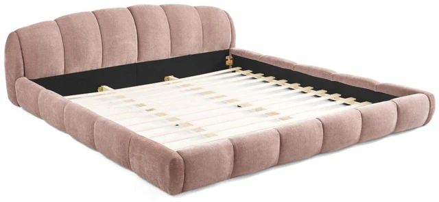 Alt view image 7 of 7 - Hassyee King/Queen Size Upholstered Platform Bed Frame with Thick Curved Headboard & Wrapped Footboard, Panel Bedframe Mattress Base with Slats Support for Bedroom Guest Room Apartment (Pink + King)
