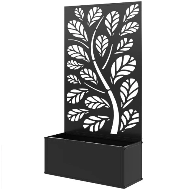 Alt view image 2 of 7 - Hassyee Metal Raised Bed with Trellis and Built-in Drainage Slits for Garden, Backyard, Outdoor Planter Box with Elegant Twig and Leaf Cut-Outs Design for Growing Flowers, Plants