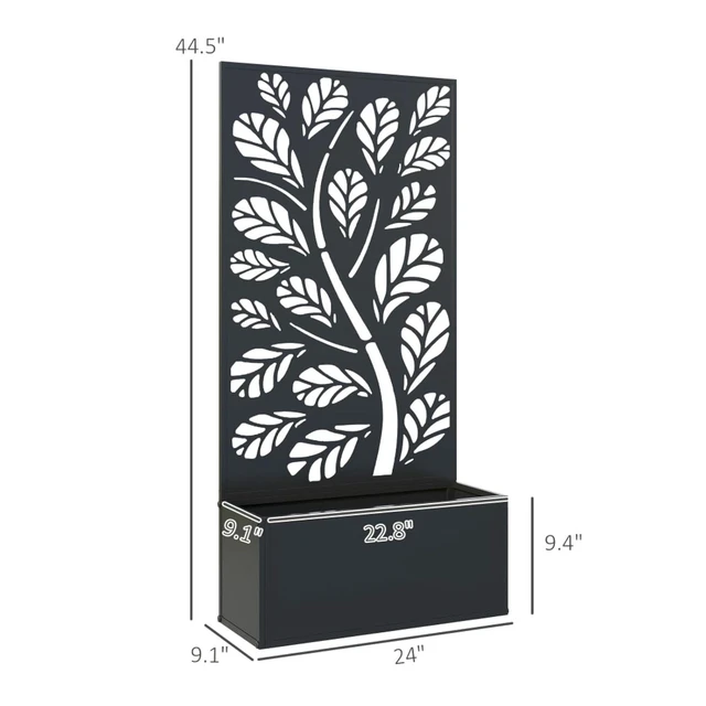 Alt view image 3 of 7 - Hassyee Metal Raised Bed with Trellis and Built-in Drainage Slits for Garden, Backyard, Outdoor Planter Box with Elegant Twig and Leaf Cut-Outs Design for Growing Flowers, Plants