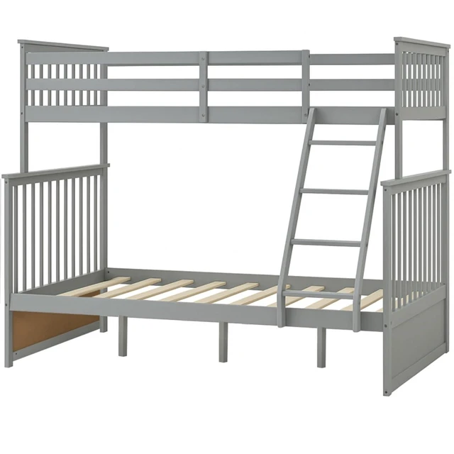 Alt view image 4 of 7 - Hassyee Twin Over Full Bunk Bed with 2 Storage Drawers, Wooden Dorm Bed with Ladder and Safety Guard Rails for Teen Bedroom Guest Room Small Apartment, No Box Spring Needed (Gray Twin Over Full)
