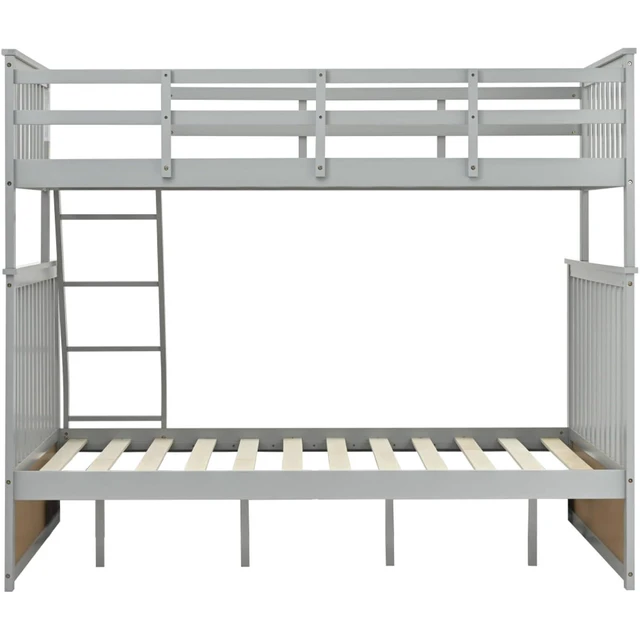 Alt view image 5 of 7 - Hassyee Twin Over Full Bunk Bed with 2 Storage Drawers, Wooden Dorm Bed with Ladder and Safety Guard Rails for Teen Bedroom Guest Room Small Apartment, No Box Spring Needed (Gray Twin Over Full)