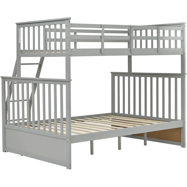Alt view image 6 of 7 - Hassyee Twin Over Full Bunk Bed with 2 Storage Drawers, Wooden Dorm Bed with Ladder and Safety Guard Rails for Teen Bedroom Guest Room Small Apartment, No Box Spring Needed (Gray Twin Over Full)