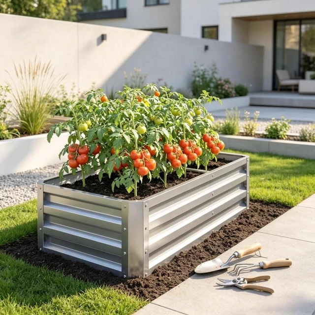 Main image of Hassyee Galvanized Raised Garden Bed with Open Bottom Design and Steel Frame for Growing Herbs & Succulents, Outdoor Planter Box with Ample Growing Space for Backyard, Lawn