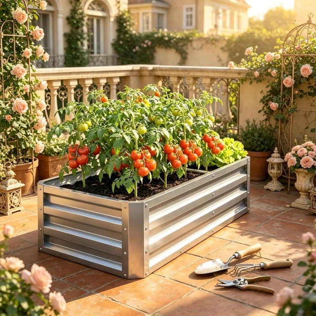 Alt view image 2 of 7 - Hassyee Galvanized Raised Garden Bed with Open Bottom Design and Steel Frame for Growing Herbs & Succulents, Outdoor Planter Box with Ample Growing Space for Backyard, Lawn