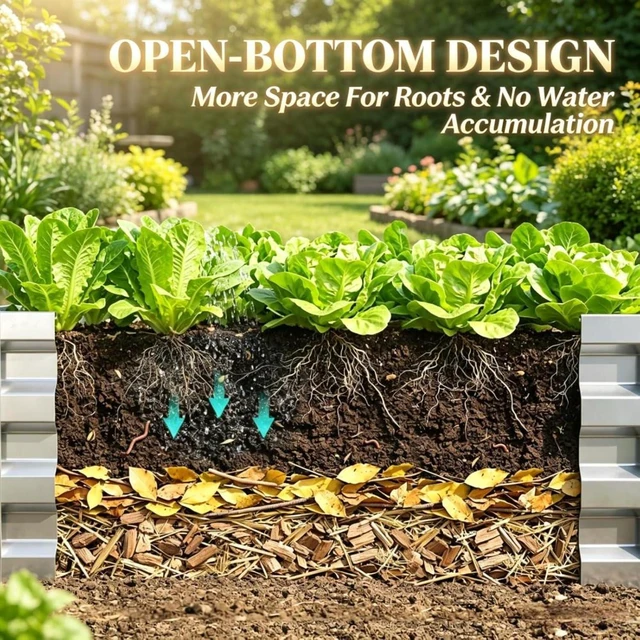 Alt view image 3 of 7 - Hassyee Galvanized Raised Garden Bed with Open Bottom Design and Steel Frame for Growing Herbs & Succulents, Outdoor Planter Box with Ample Growing Space for Backyard, Lawn