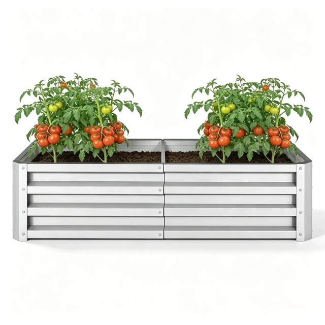 Alt view image 4 of 7 - Hassyee Galvanized Raised Garden Bed with Open Bottom Design and Steel Frame for Growing Herbs & Succulents, Outdoor Planter Box with Ample Growing Space for Backyard, Lawn