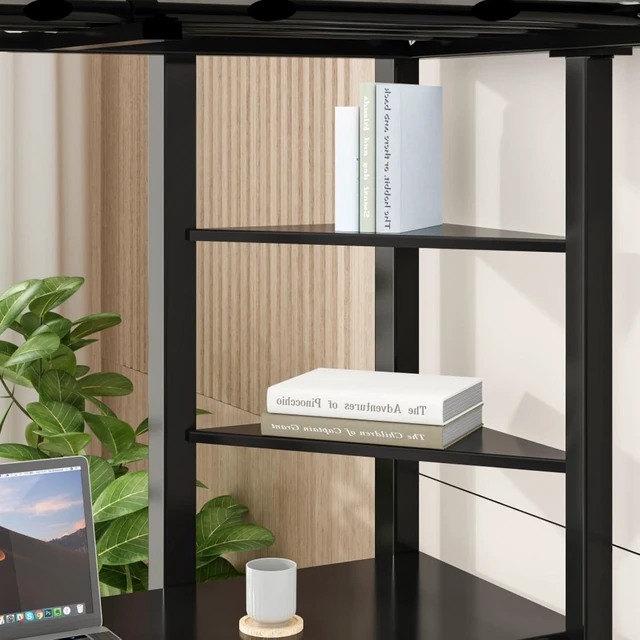 Alt view image 5 of 7 - Hassyee Twin Size Metal Loft Bed with Desk and Storage Compatible, Dorm Bed with Safety Guardrails and Ladder, Corner Beds with Slats Support for Boys Girls Teens Bedroom Guest Room