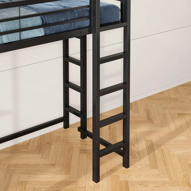 Alt view image 6 of 7 - Hassyee Twin Size Metal Loft Bed with Desk and Storage Compatible, Dorm Bed with Safety Guardrails and Ladder, Corner Beds with Slats Support for Boys Girls Teens Bedroom Guest Room