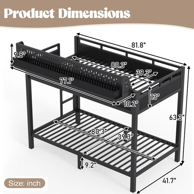Alt view image 2 of 7 - Hassyee Metal Bunk Bed with Ladder, USB Ports and LED Lights, Teens and Adults Dorm Bed with Under-Bed Storage Space and Storage Shelves for Boys Girls Bedroom Guest Room (Black Twin XL)