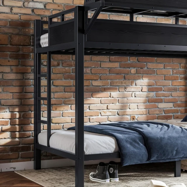 Alt view image 7 of 7 - Hassyee Metal Bunk Bed with Ladder, USB Ports and LED Lights, Teens and Adults Dorm Bed with Under-Bed Storage Space and Storage Shelves for Boys Girls Bedroom Guest Room (Black Twin XL)