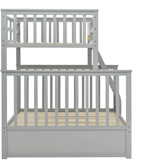 Alt view image 7 of 7 - Hassyee Twin Over Full Bunk Bed with 2 Storage Drawers, Wooden Dorm Bed with Ladder and Safety Guard Rails for Teen Bedroom Guest Room Small Apartment, No Box Spring Needed (Gray Twin Over Full)