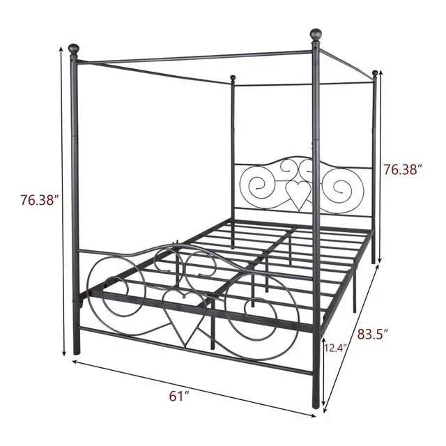 Alt view image 2 of 7 - Hassyee Queen/Full Size Metal Canopy Bed Frame with Headboard & Footboard, 4 Poster Platform Bed with Under-Bed Storage Space and Slat Support for Bedroom Apartment Guest Room (Queen Black)