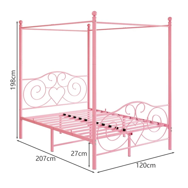 Alt view image 2 of 7 - Hassyee Queen/Full Size Metal Canopy Bed Frame with Headboard & Footboard, 4 Poster Platform Bed with Under-Bed Storage Space and Slat Support for Bedroom Apartment Guest Room (Queen Pink)
