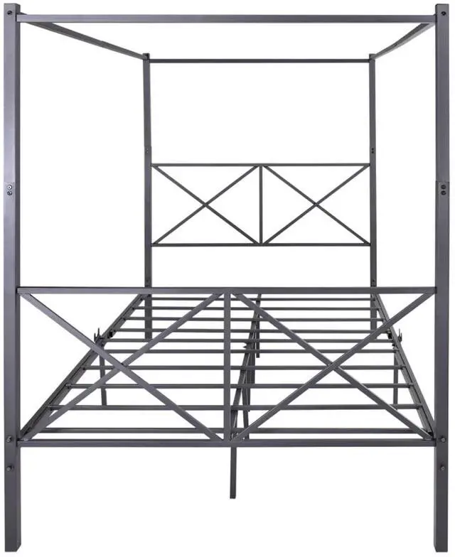 Alt view image 4 of 7 - Hassyee Queen/Full Size Metal Canopy Bed Frame with Headboard & Footboard, 4 Poster Platform Bed with Under-Bed Storage Space and Slat Support for Bedroom Apartment Guest Room (Full Black)