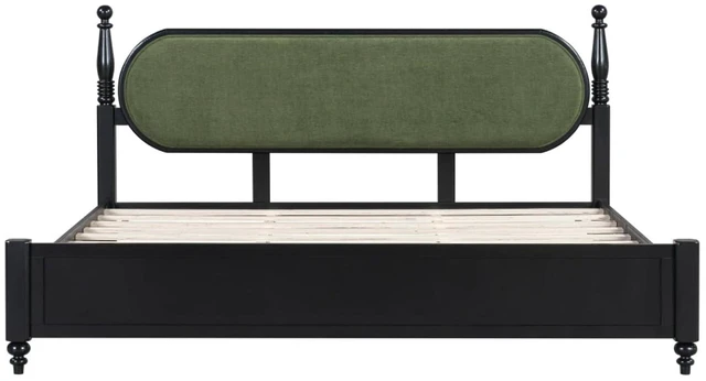 Alt view image 4 of 7 - Hassyee King/Queen Size Solid Wood Platform Bed with Headboard and Footboard, Modern Panel Bed Mattress Foundation with Slat Support for Master Bedroom Guest Room, No Box Spring Needed (Green King)