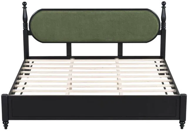 Alt view image 5 of 7 - Hassyee King/Queen Size Solid Wood Platform Bed with Headboard and Footboard, Modern Panel Bed Mattress Foundation with Slat Support for Master Bedroom Guest Room, No Box Spring Needed (Green King)