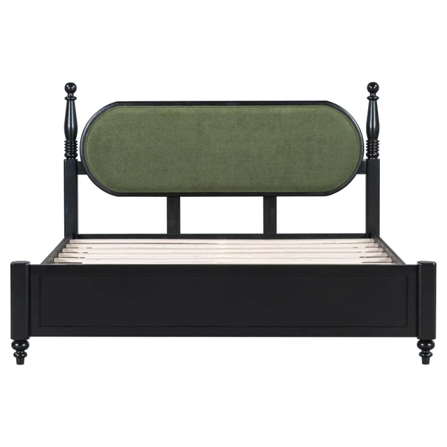 Alt view image 4 of 7 - Hassyee King/Queen Size Solid Wood Platform Bed with Headboard and Footboard, Modern Panel Bed Mattress Foundation with Slat Support for Master Bedroom Guest Room, No Box Spring Needed (Green Queen)