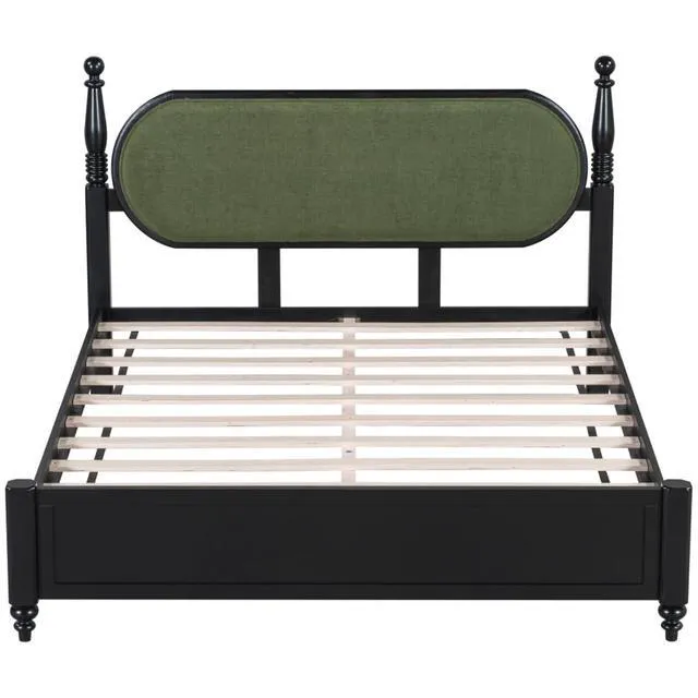 Alt view image 5 of 7 - Hassyee King/Queen Size Solid Wood Platform Bed with Headboard and Footboard, Modern Panel Bed Mattress Foundation with Slat Support for Master Bedroom Guest Room, No Box Spring Needed (Green Queen)