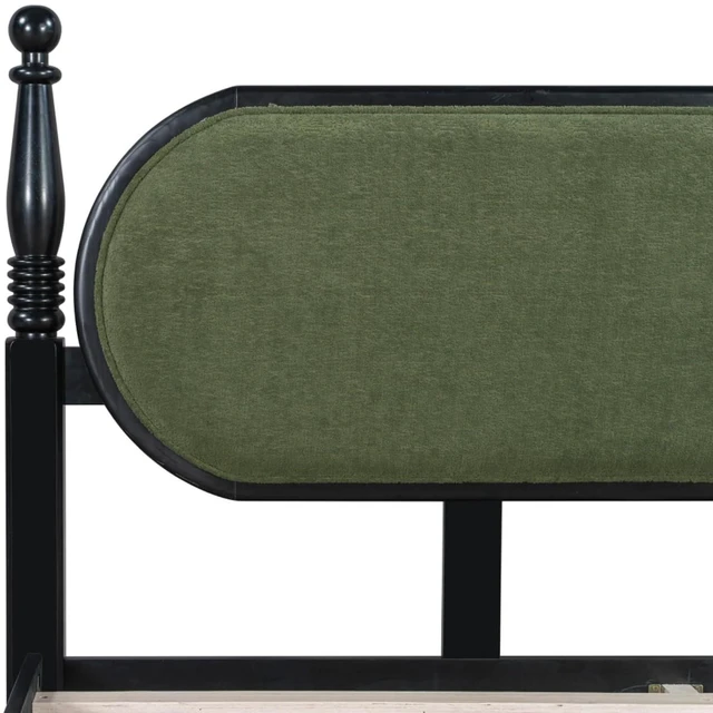 Alt view image 7 of 7 - Hassyee King/Queen Size Solid Wood Platform Bed with Headboard and Footboard, Modern Panel Bed Mattress Foundation with Slat Support for Master Bedroom Guest Room, No Box Spring Needed (Green King)