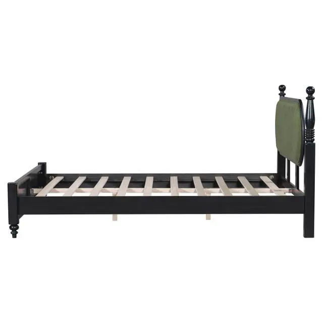 Alt view image 6 of 7 - Hassyee King/Queen Size Solid Wood Platform Bed with Headboard and Footboard, Modern Panel Bed Mattress Foundation with Slat Support for Master Bedroom Guest Room, No Box Spring Needed (Green Queen)