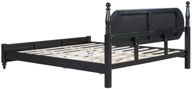 Alt view image 6 of 7 - King/Queen Size Solid Wood Platform Bed with Headboard and Footboard, Modern Panel Bed Mattress Foundation with Slat Support for Master Bedroom Guest Room, No Box Spring Needed (Navy Blue King)