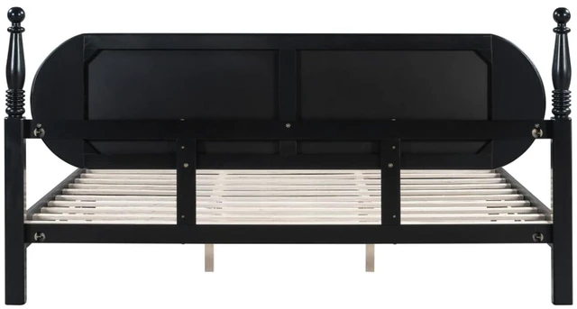 Alt view image 7 of 7 - King/Queen Size Solid Wood Platform Bed with Headboard and Footboard, Modern Panel Bed Mattress Foundation with Slat Support for Master Bedroom Guest Room, No Box Spring Needed (Navy Blue King)