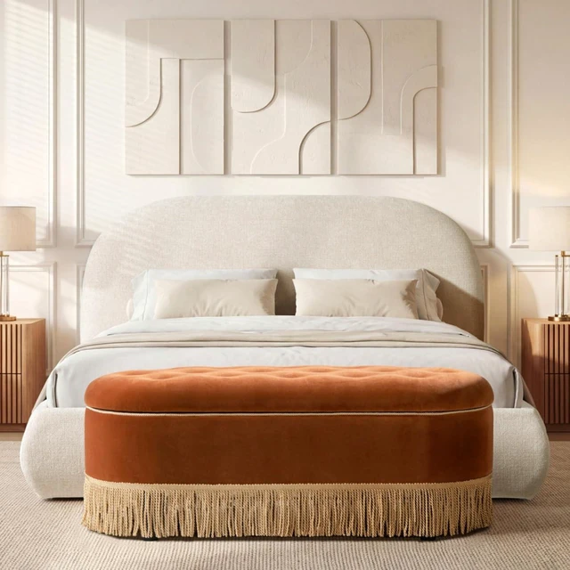 Alt view image 2 of 7 - Hassyee King/Queen Size Upholstered Platform Bed with Velvet Headboard, Panel Bed Frame with Slat Support, Grounded Beds for Master Bedroom Guest Room Apartment, No Box Spring Needed (Queen Beige)