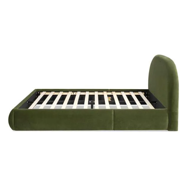 Alt view image 2 of 7 - Hassyee King/Queen Size Upholstered Platform Bed with Velvet Headboard, Panel Bed Frame with Slat Support, Grounded Beds for Master Bedroom Guest Room Apartment, No Box Spring Needed (Queen Green)