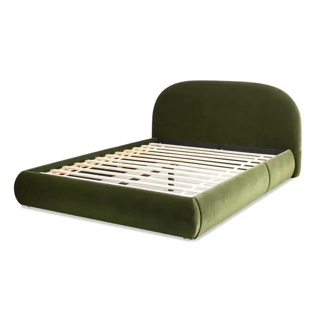 Alt view image 3 of 7 - Hassyee King/Queen Size Upholstered Platform Bed with Velvet Headboard, Panel Bed Frame with Slat Support, Grounded Beds for Master Bedroom Guest Room Apartment, No Box Spring Needed (Queen Green)