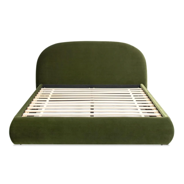 Alt view image 4 of 7 - Hassyee King/Queen Size Upholstered Platform Bed with Velvet Headboard, Panel Bed Frame with Slat Support, Grounded Beds for Master Bedroom Guest Room Apartment, No Box Spring Needed (Queen Green)