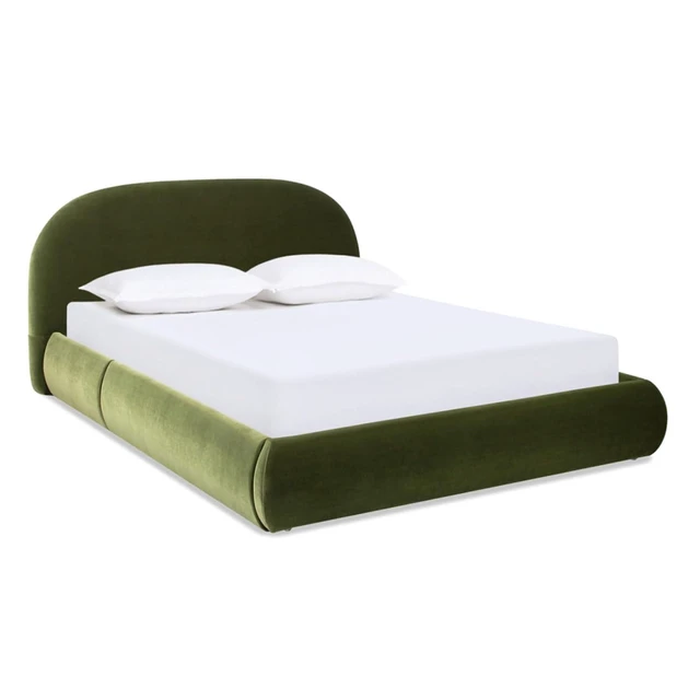 Alt view image 7 of 7 - Hassyee King/Queen Size Upholstered Platform Bed with Velvet Headboard, Panel Bed Frame with Slat Support, Grounded Beds for Master Bedroom Guest Room Apartment, No Box Spring Needed (Queen Green)