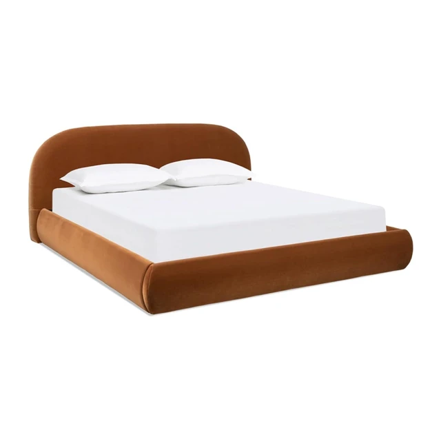 Alt view image 4 of 7 - King/Queen Size Upholstered Platform Bed with Velvet Headboard, Panel Bed Frame with Slat Support, Grounded Beds for Master Bedroom Guest Room Apartment, No Box Spring Needed (King Burnt Orange)