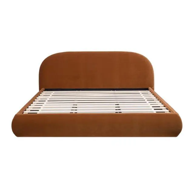 Alt view image 6 of 7 - King/Queen Size Upholstered Platform Bed with Velvet Headboard, Panel Bed Frame with Slat Support, Grounded Beds for Master Bedroom Guest Room Apartment, No Box Spring Needed (King Burnt Orange)