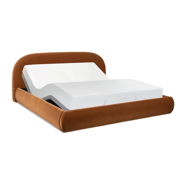 Alt view image 5 of 7 - King/Queen Size Upholstered Platform Bed with Velvet Headboard, Panel Bed Frame with Slat Support, Grounded Beds for Master Bedroom Guest Room Apartment, No Box Spring Needed (King Burnt Orange)