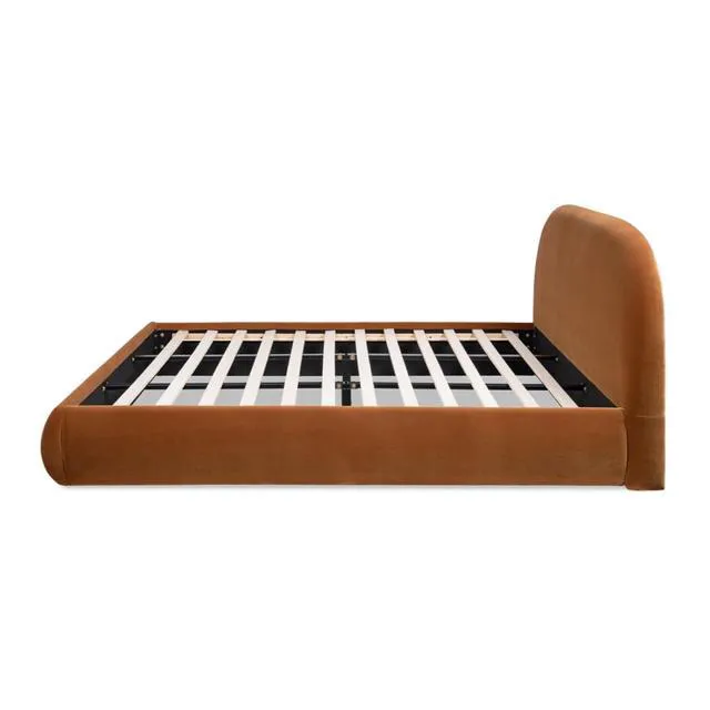 Alt view image 7 of 7 - King/Queen Size Upholstered Platform Bed with Velvet Headboard, Panel Bed Frame with Slat Support, Grounded Beds for Master Bedroom Guest Room Apartment, No Box Spring Needed (King Burnt Orange)
