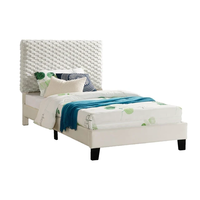Alt view image 5 of 7 - Twin/Queen/Full Size Upholstered Platform Bed with Woven Headboard and Wood Slat Support, Panel Bed Mattress Foundation for Master Bedroom Guest Room Apartment, No Box Spring Needed (Off White Twin)