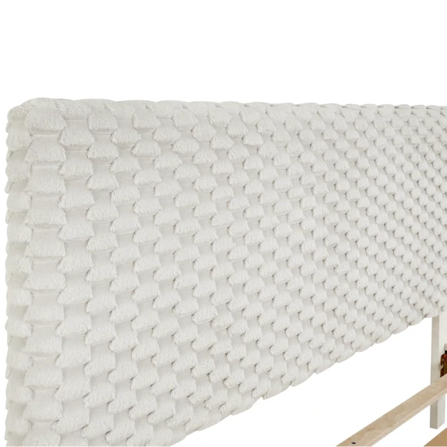 Alt view image 6 of 7 - Twin/Queen/Full Size Upholstered Platform Bed with Woven Headboard and Wood Slat Support, Panel Bed Mattress Foundation for Master Bedroom Guest Room Apartment, No Box Spring Needed (Off White Twin)
